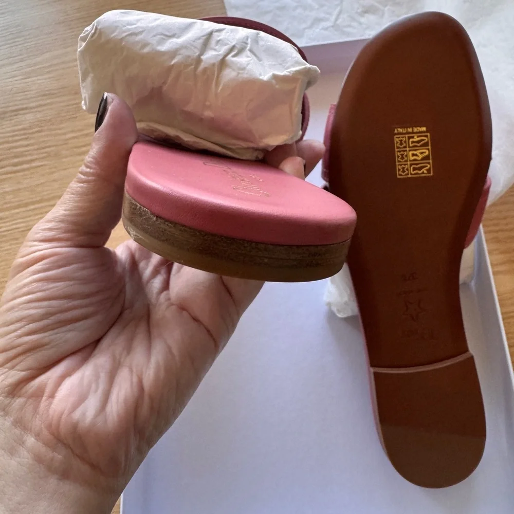 New - Dior Dusty-Pink 30 MONTAIGNE Leather Slide Sandals with Gold 'CD' Buckle